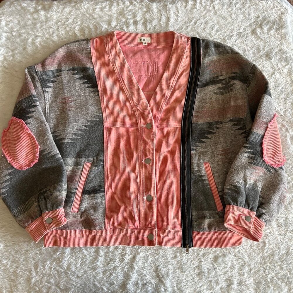 POL Mixed Media Patchwork Southwestern‎ Corduroy Jacket Medium